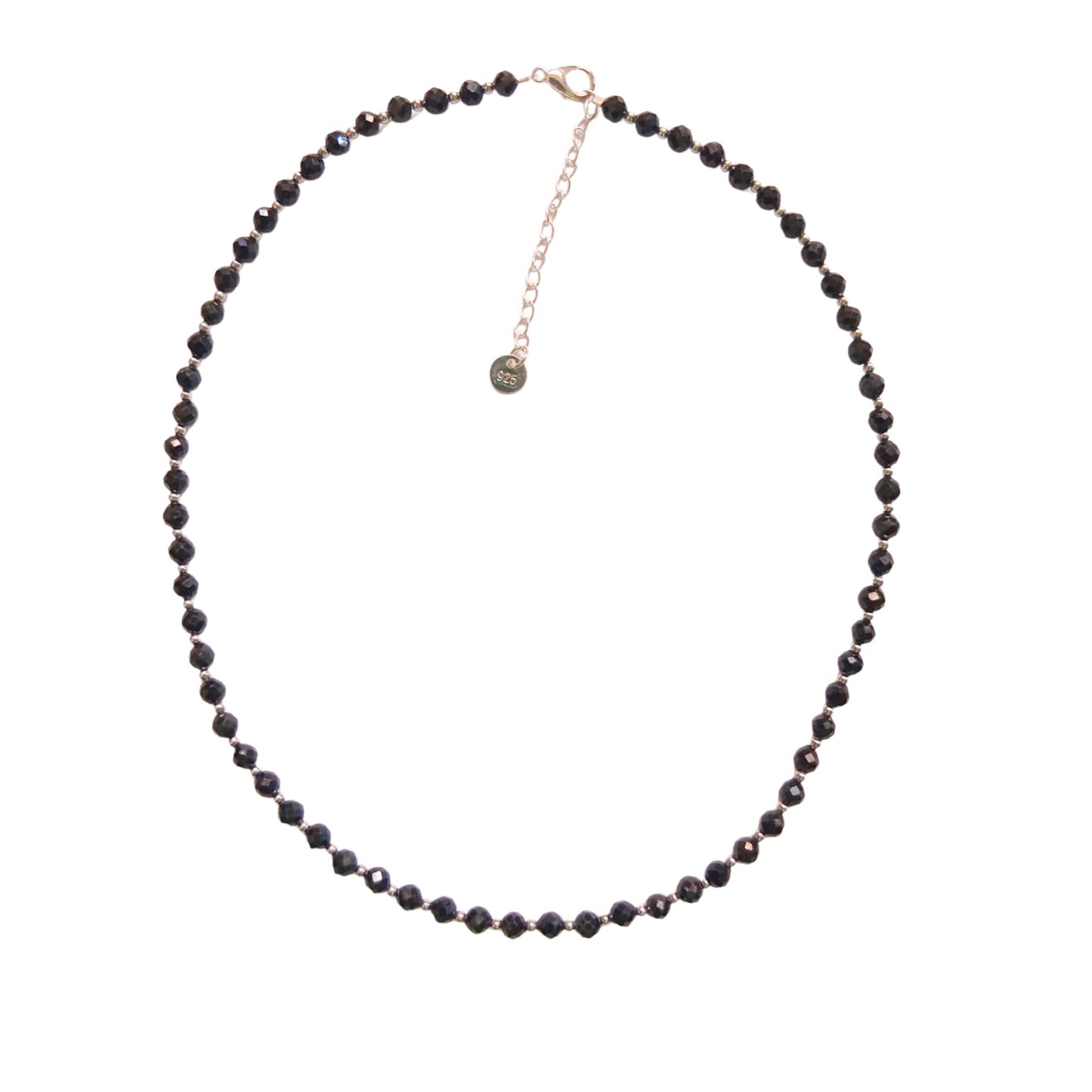 Dainty Faceted Black Tourmaline Necklace - 4mm Natural Gemstones & Sterling Silver Clasp