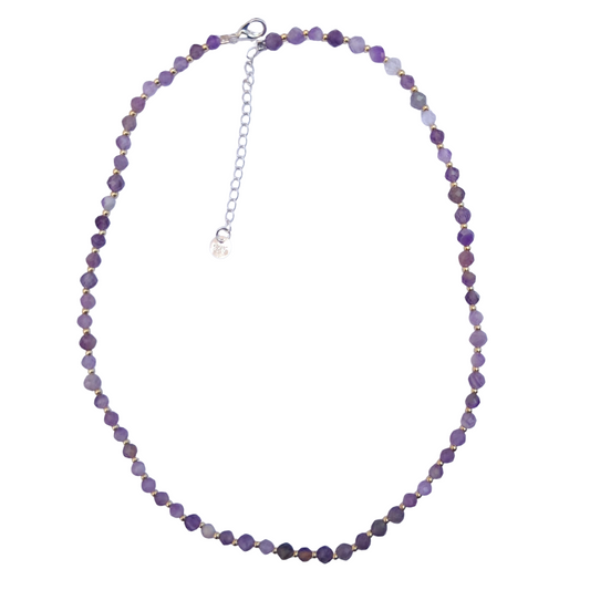 Dainty Faceted Amethyst Necklace - 4mm Natural Gemstones & Sterling Silver Clasp
