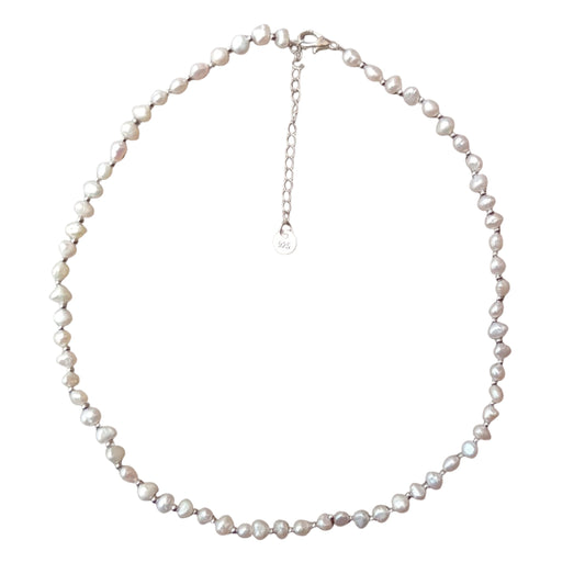 Dainty Pearl Necklace - 3-4mm Natural Pearl & Sterling Silver Clasp