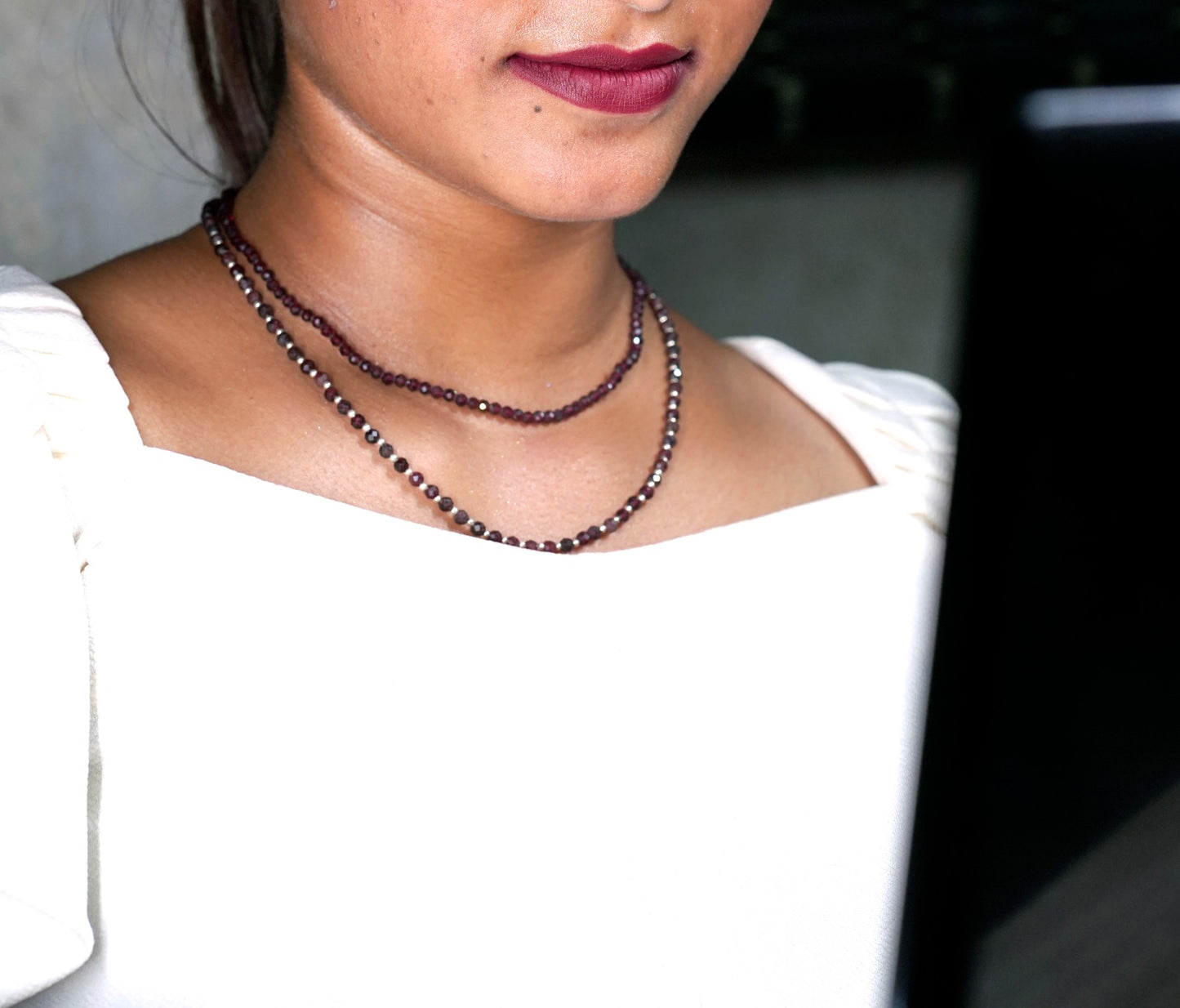 Dainty Faceted Garnet Necklace - 4mm Natural Gemstones & Sterling Silver Clasp
