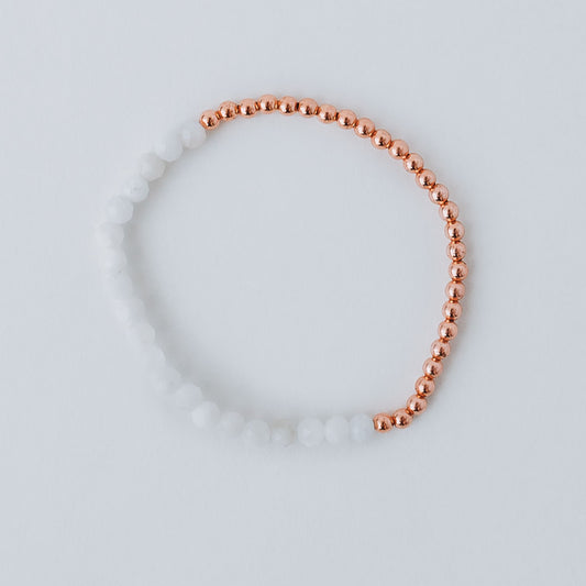 Dainty Copper Bracelet with Faceted Moonstone Beads - Stretchy and Stackable