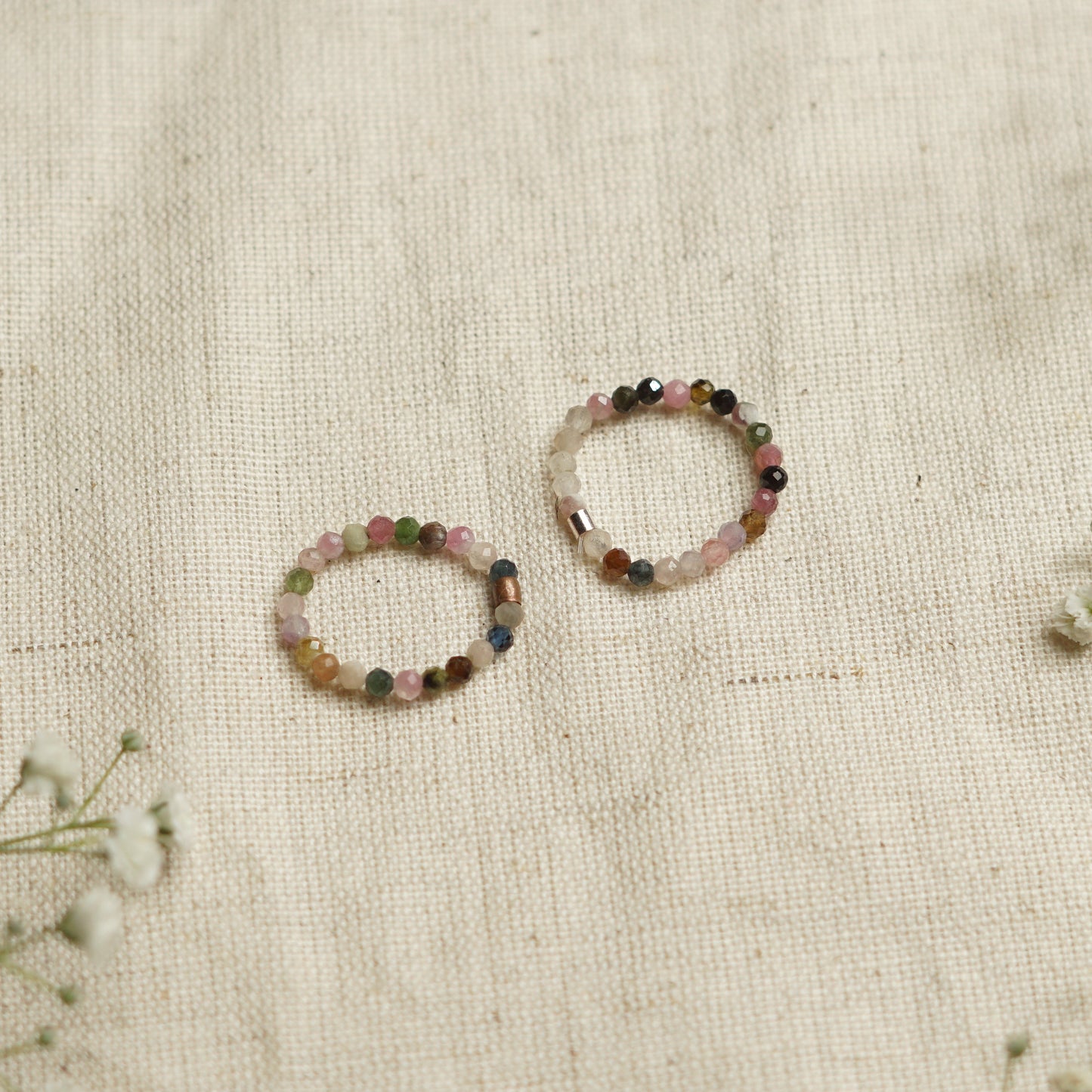 Elastic Anti-Anxiety Fidget Ring Made of Natural Faceted Gemstone Beads - Tourmaline