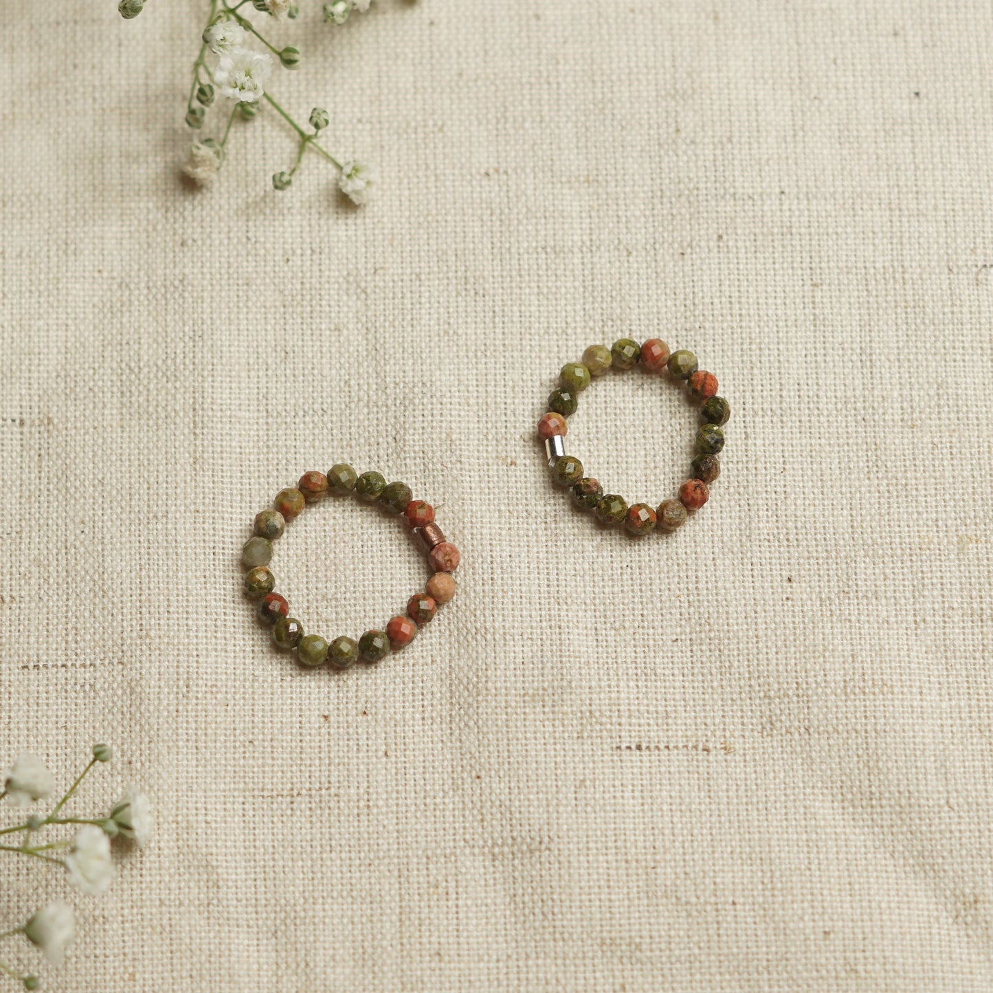 Elastic Anti-Anxiety Fidget Ring Made of Natural Faceted Gemstone Beads - Unakite
