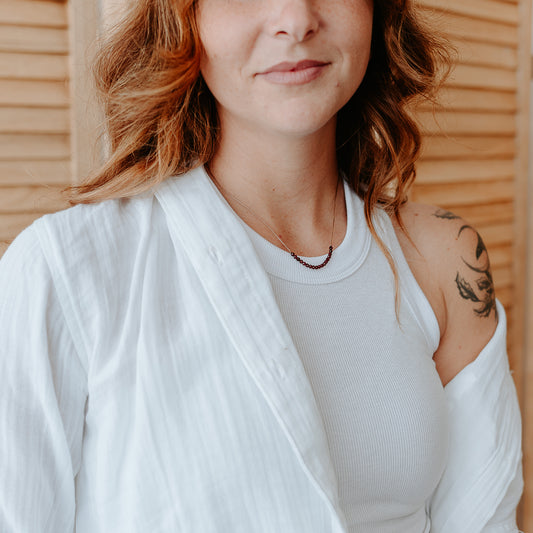 Dainty Garnet and Sterling silver Necklace - January Birthstone