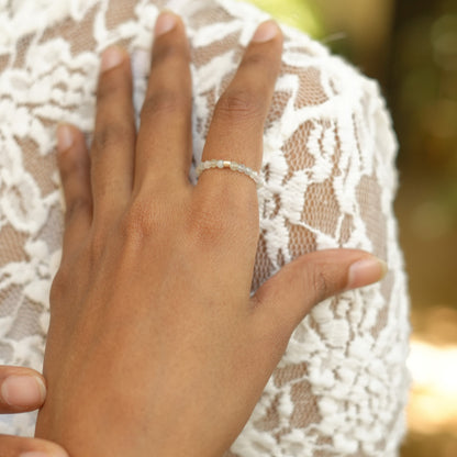 Elastic Anti-Anxiety Fidget Ring Made of Natural Faceted Gemstone Beads - Morganite