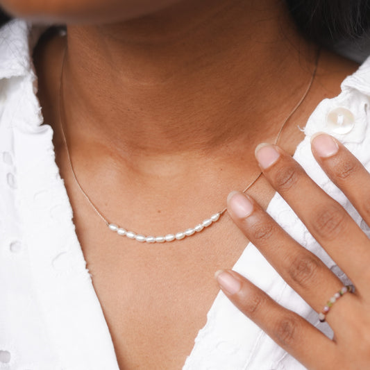 Dainty Pearl and Sterling silver Necklace - June Birthstone