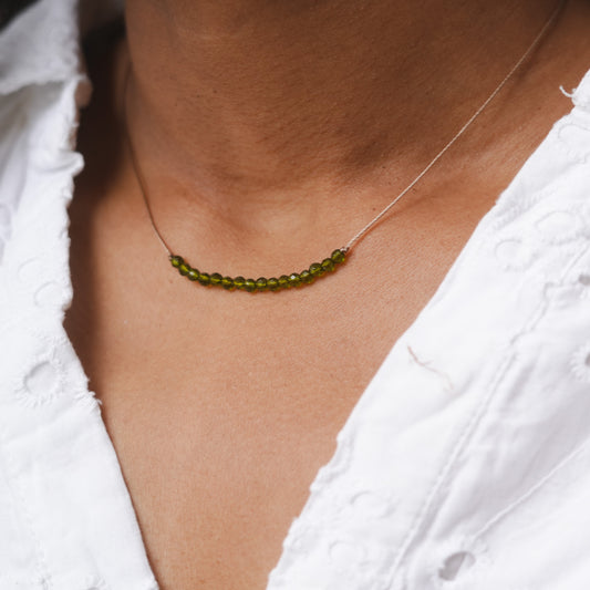 Dainty Peridot and Sterling silver Necklace - August Birthstone