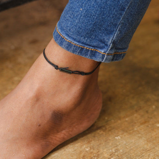 Hematite - Crystal Bar Anklet - Adjustable
