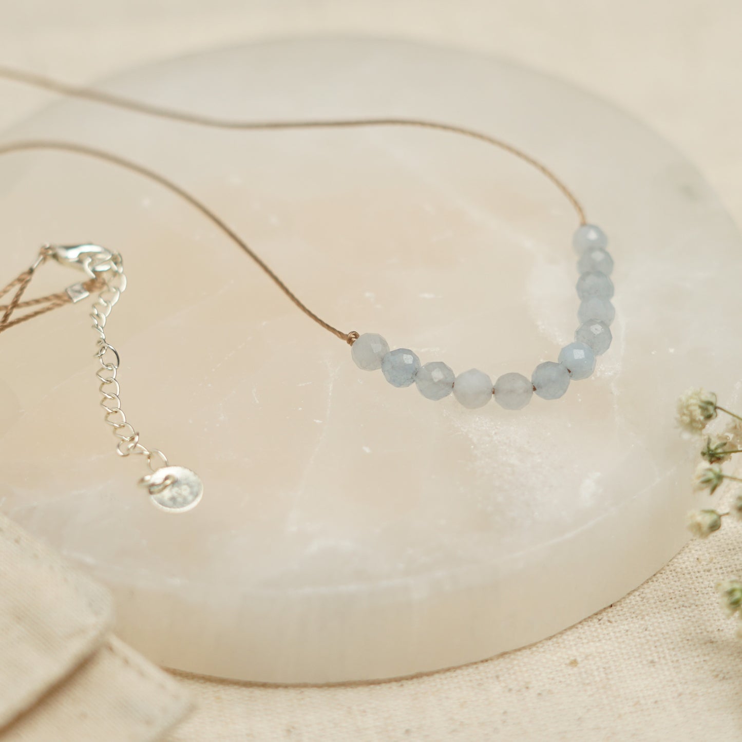 Dainty Aquamarine and Sterling silver Necklace - March Birthstone