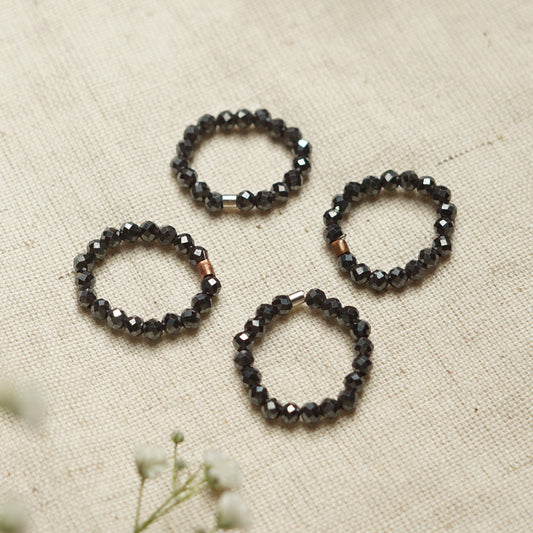 Elastic Anti-Anxiety Fidget Ring Made of Natural Faceted Gemstone Beads - Hematite