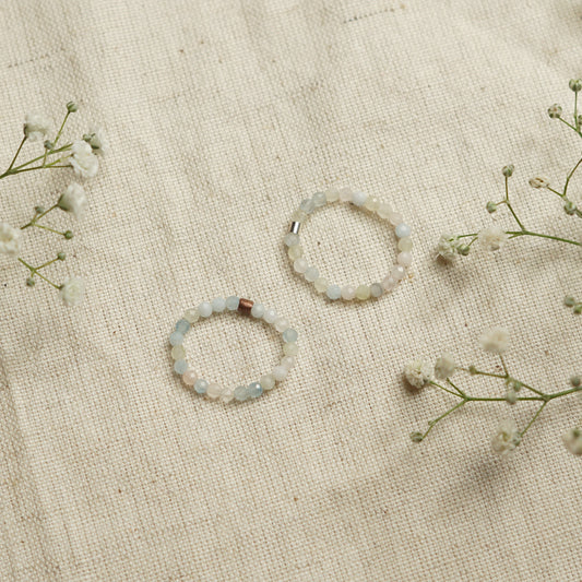 Elastic Anti-Anxiety Fidget Ring Made of Natural Faceted Gemstone Beads - Morganite