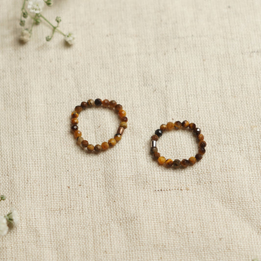 Elastic Anti-Anxiety Fidget Ring Made of Natural Faceted Gemstone Beads - Tiger's Eye