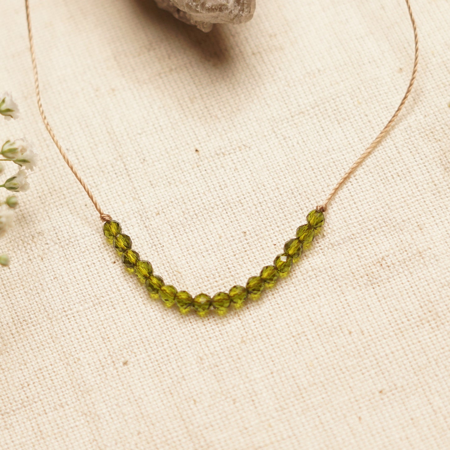 Dainty Peridot and Sterling silver Necklace - August Birthstone