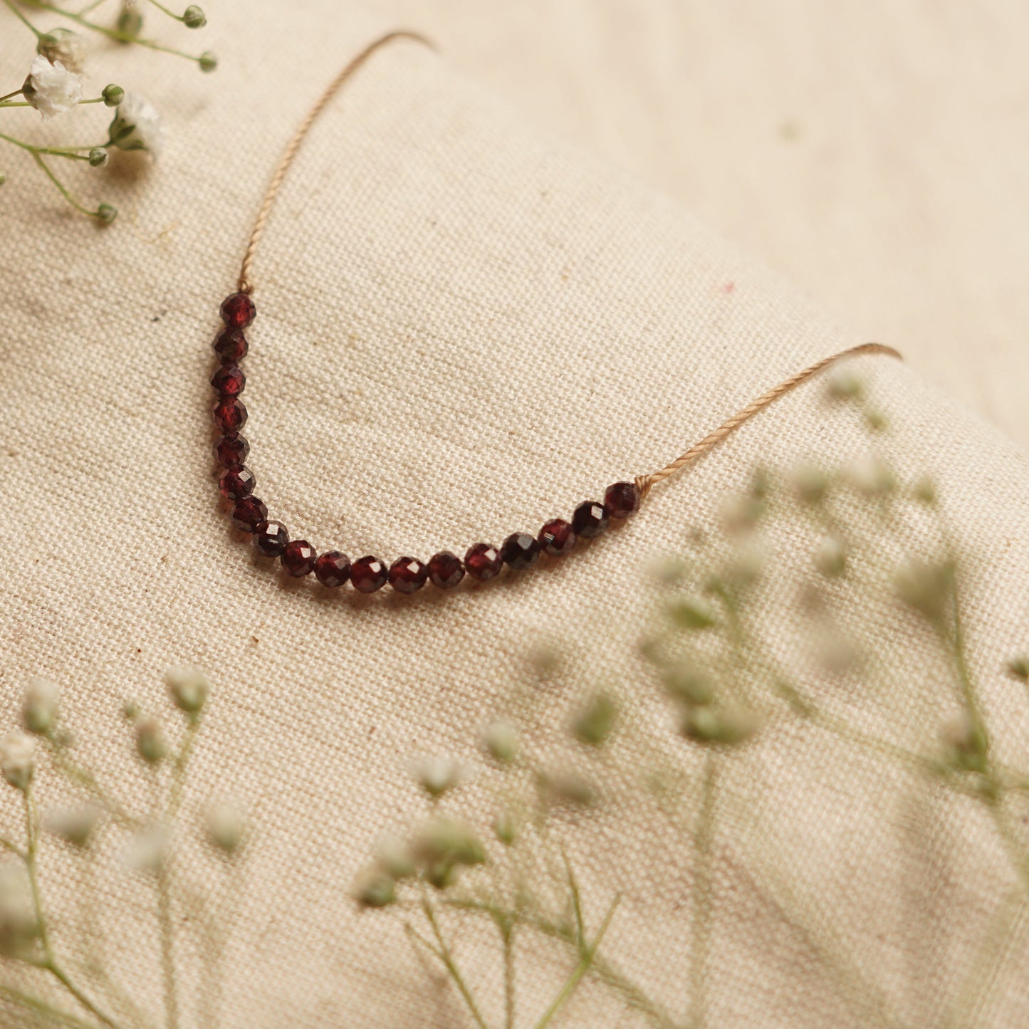 Dainty Garnet and Sterling silver Necklace - January Birthstone