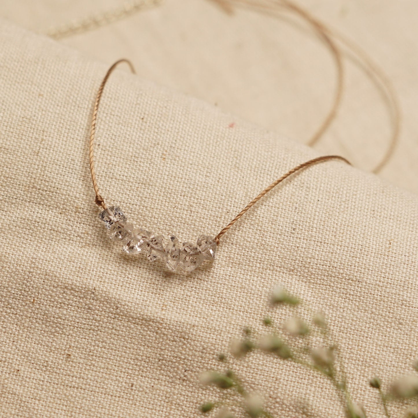 Dainty Herkimer Diamond and Sterling silver Necklace - April Birthstone