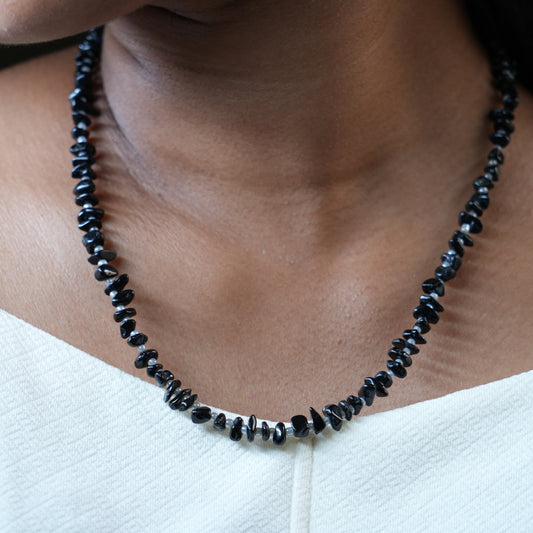 Black Tourmaline Chip bead Necklace - adjustable length
