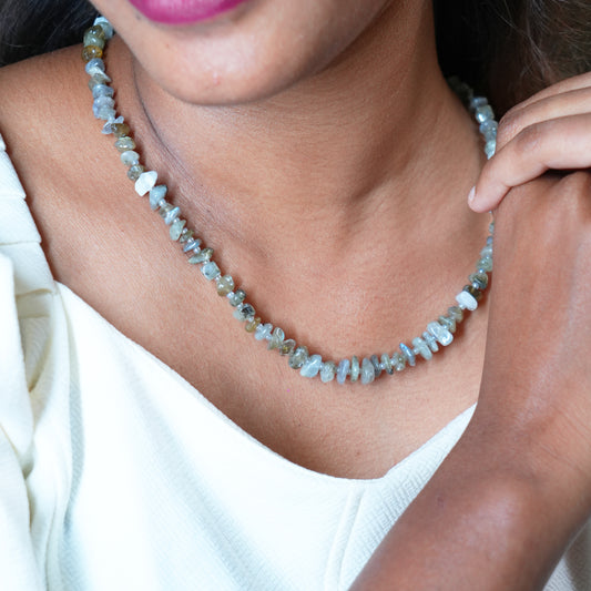 Natural Labradorite Chip bead Necklace - adjustable length