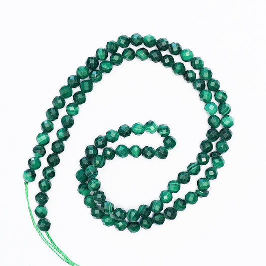 Natural Malachite - 4mm Faceted Gemstone strand - Grade AAA