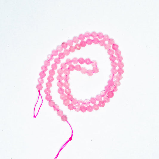 Natural Rose Quartz - 4mm Faceted Gemstone strand- Grade AAA