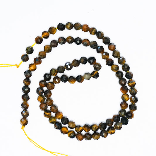 Natural Tigers eye - 4mm Faceted Gemstone strand- Grade AAA