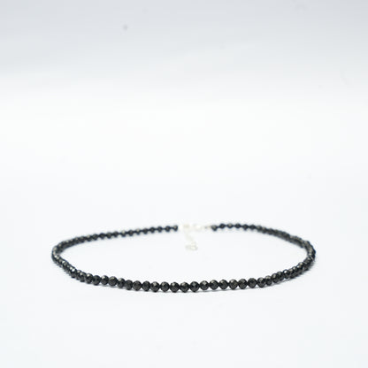 Dainty Faceted Black Tourmaline  Necklace - 4mm Natural Gemstones & Sterling Silver Clasp