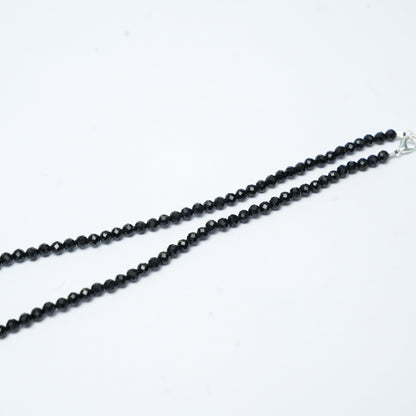 Dainty Faceted Black Tourmaline  Necklace - 4mm Natural Gemstones & Sterling Silver Clasp