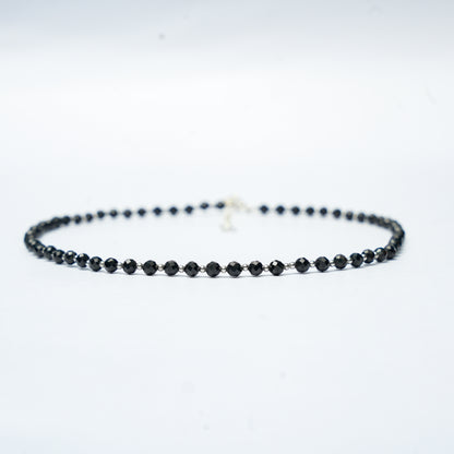 Dainty Faceted Black Tourmaline  Necklace - 4mm Natural Gemstones & Sterling Silver Clasp