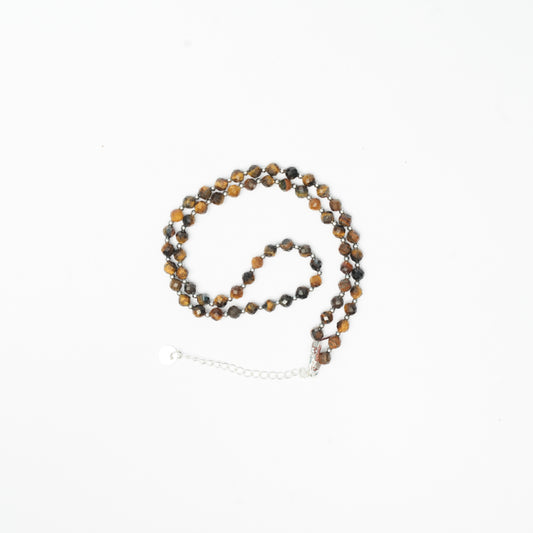 Dainty Faceted Tiger's Eye Necklace - 4mm Natural Gemstones & Sterling Silver Clasp