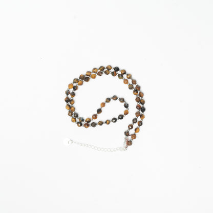 Dainty Faceted Tiger's Eye Necklace - 4mm Natural Gemstones & Sterling Silver Clasp