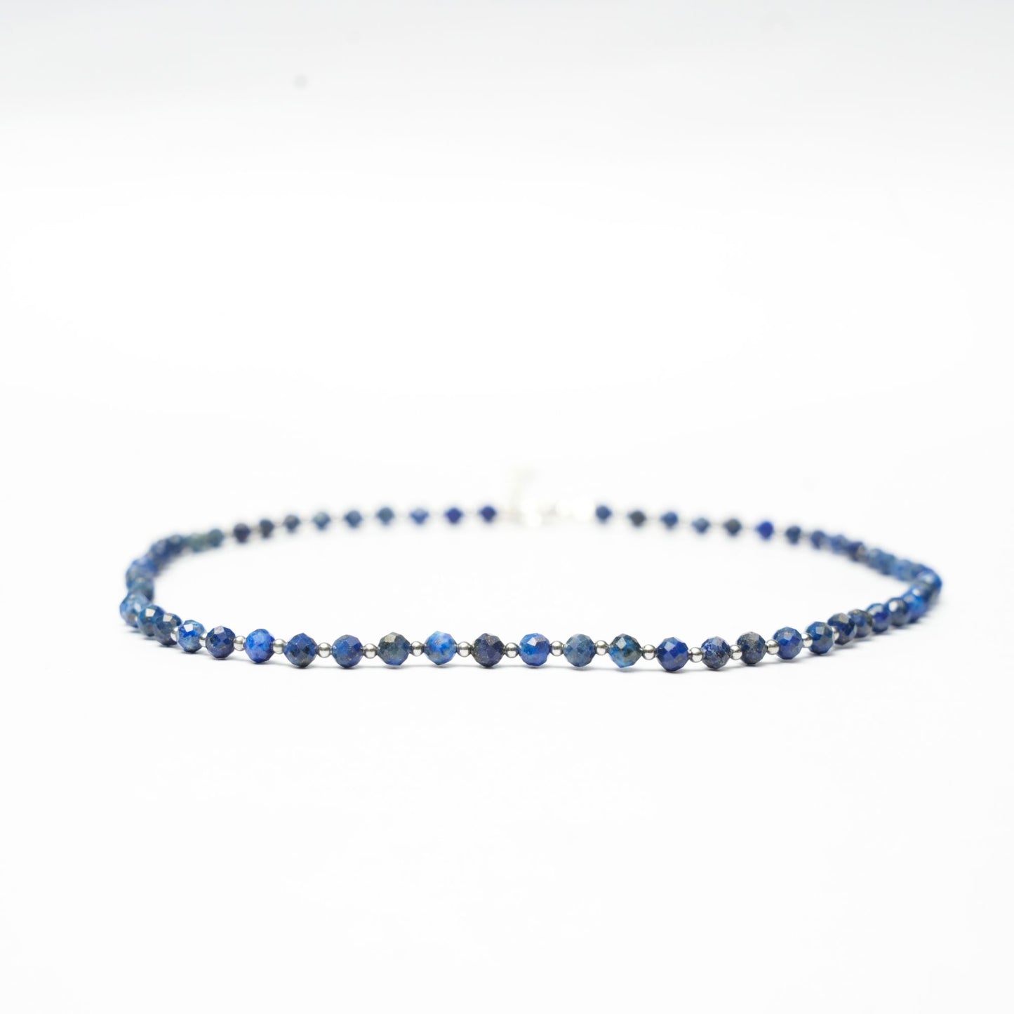 Dainty Faceted Lapis Lazuli Necklace - 4mm Natural Gemstones & Sterling Silver Clasp