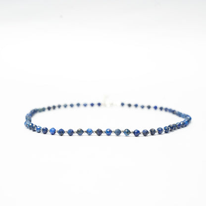 Dainty Faceted Lapis Lazuli Necklace - 4mm Natural Gemstones & Sterling Silver Clasp