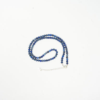 Dainty Faceted Lapis Lazuli Necklace - 4mm Natural Gemstones & Sterling Silver Clasp