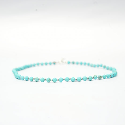 Dainty Faceted Turquoise Necklace - 4mm Natural Gemstones & Sterling Silver Clasp