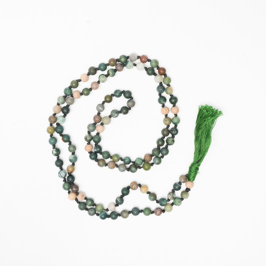 108 Matte Indian Agate and Rosewood Diffuser Mala - 6mm beads