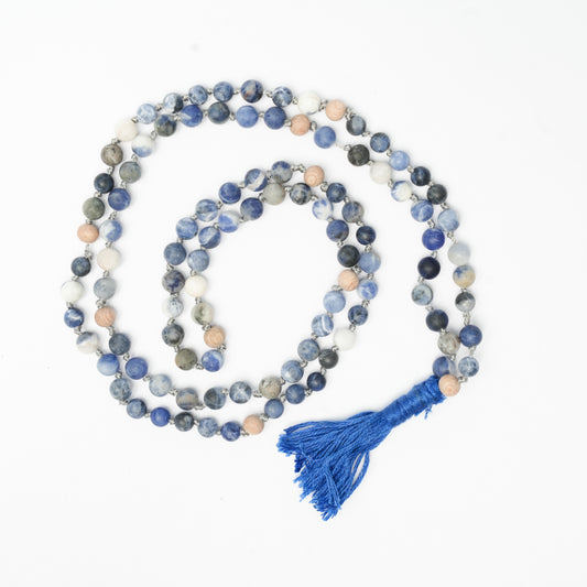 108 Matte Sodalite and Rosewood Diffuser Mala - 6mm beads