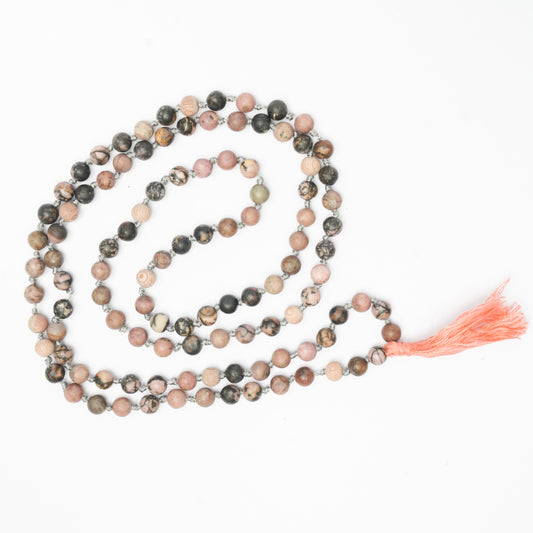 108 Matte Rhodonite and Rosewood Diffuser Mala - 6mm beads