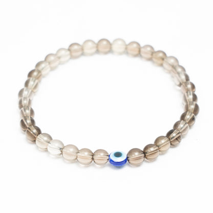 Natural Smoky Quartz Stretchy bracelet with an evil eye bead