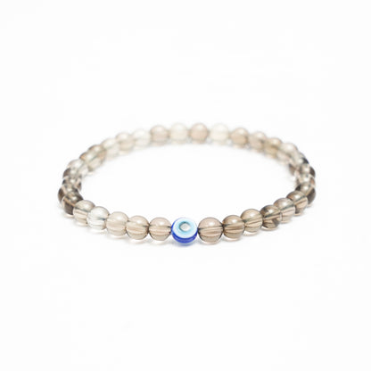 Natural Smoky Quartz Stretchy bracelet with an evil eye bead