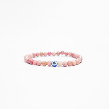 Natural Rhodonite stretchy Bracelets with an evil eye bead