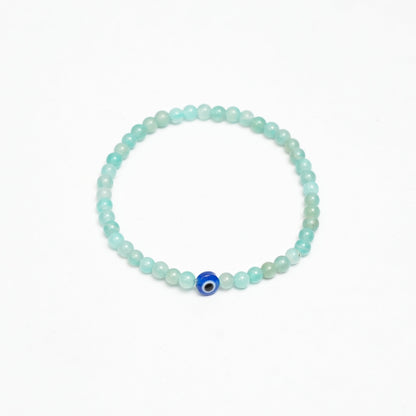 Natural  Amazonite stretchy Bracelet with SS and Evil eye Beads