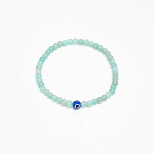 Natural  Amazonite stretchy Bracelet with SS and Evil eye Beads