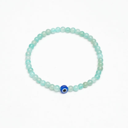 Natural Amazonite stretchy Bracelet with an evil eye bead