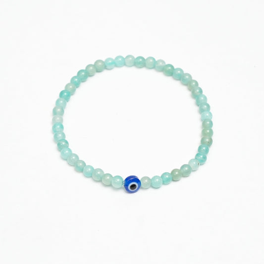 Natural Amazonite stretchy Bracelet with an evil eye bead