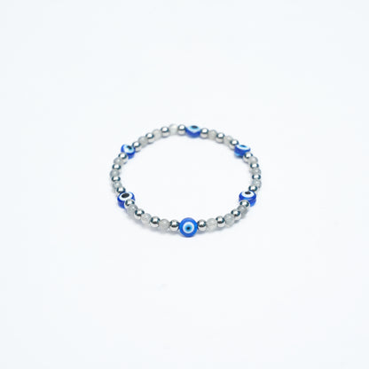 Gray Moonstone bracelet with Stainless steel and Evil eye beads