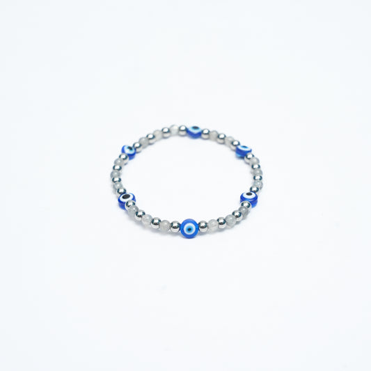 Gray Moonstone bracelet with Stainless steel and Evil eye beads