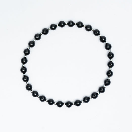 Natural Black Tourmaline Stretchy bracelet with Stainless steel beads