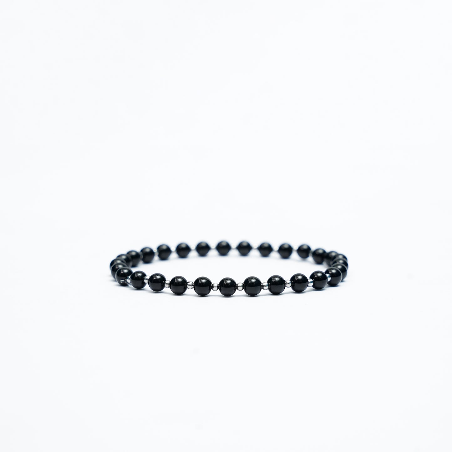 Natural Black Tourmaline Stretchy bracelet with Stainless steel beads