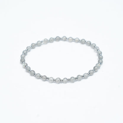 Natural Gray Moonstone Stretchy bracelet with Stainless steel beads
