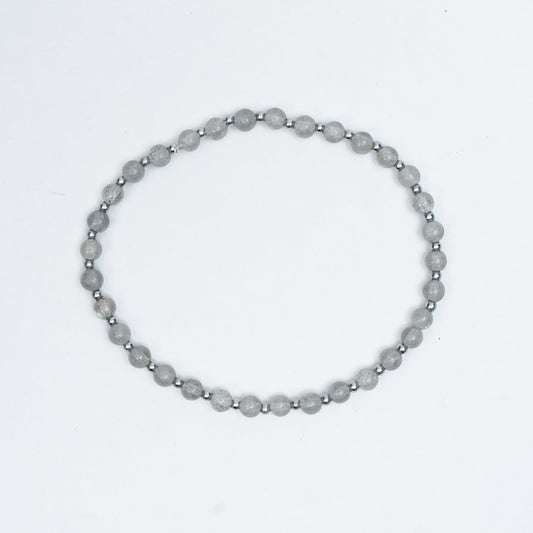 Natural Gray Moonstone Stretchy bracelet with Stainless steel beads