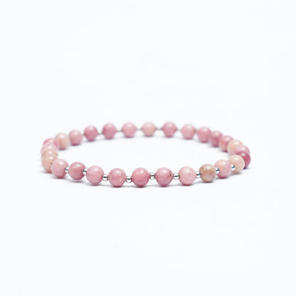 Natural Rhodonite stretchy bracelet with Stainless steel beads